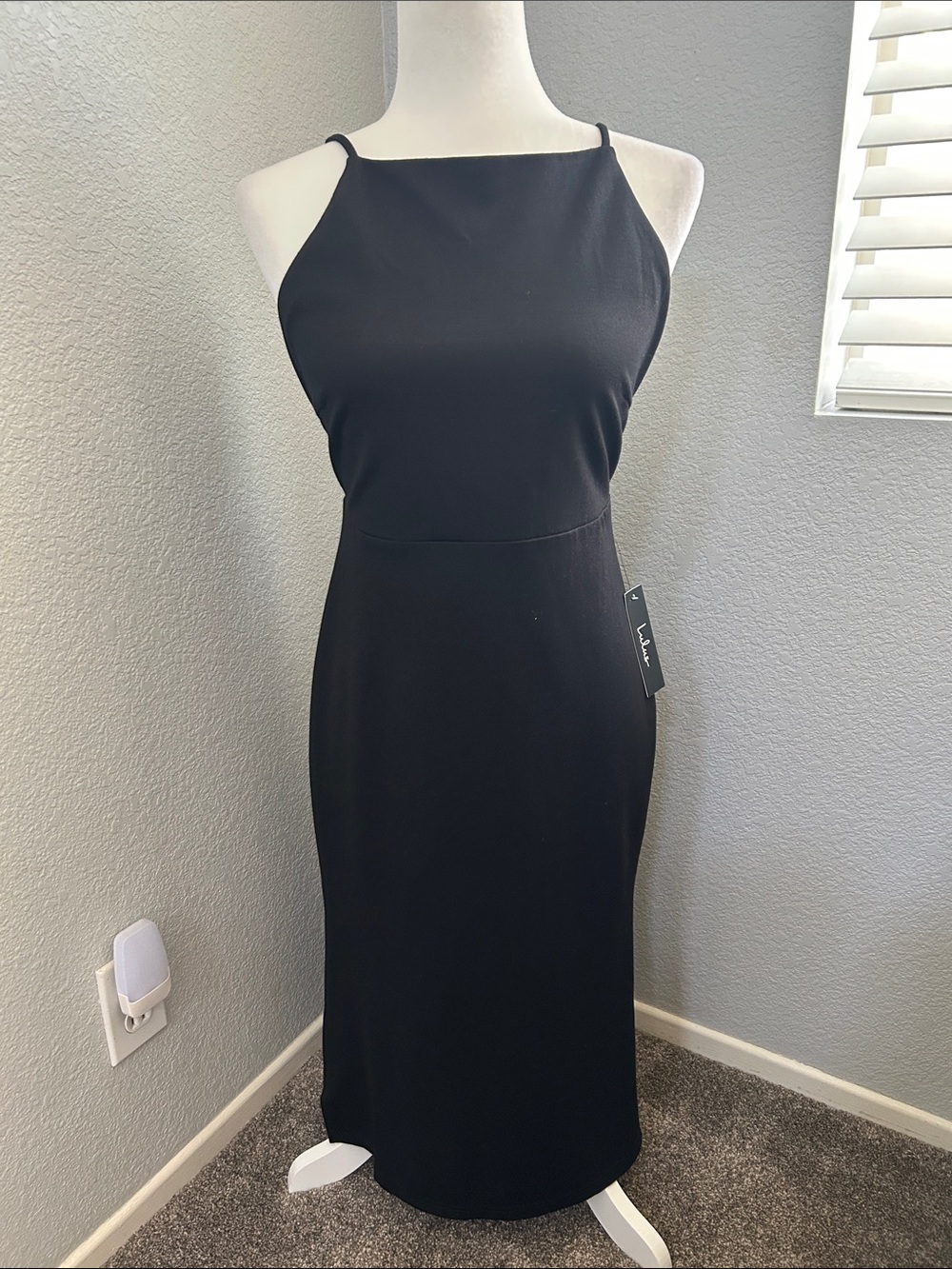 Lulu's Sleek Black Halter Midi Dress